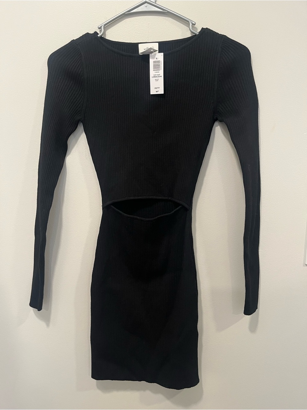 NWT Aritzia Wilfred Black Ribbed Long-Sleeve Cutout Dress 2XS